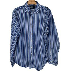 Polo Ralph Lauren Mens Stripe Long Sleeve Button-Down Shirt Size Large Blue